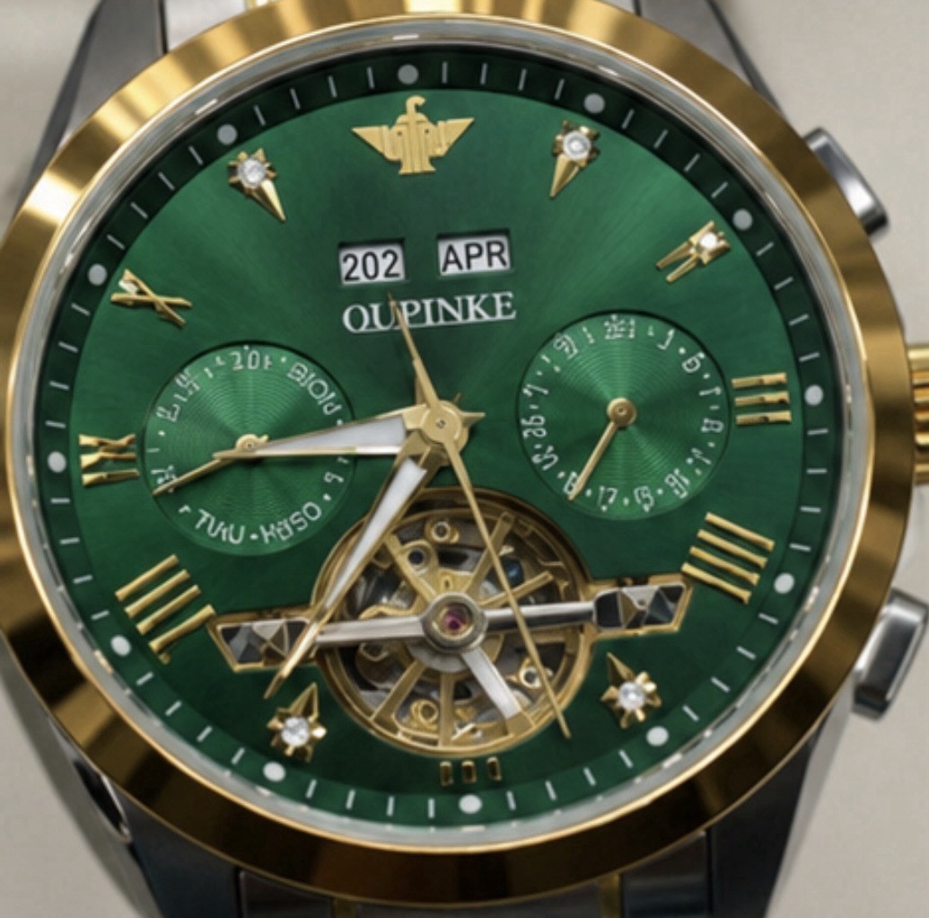 OUPINKE Skeleton Automatic Watch Green