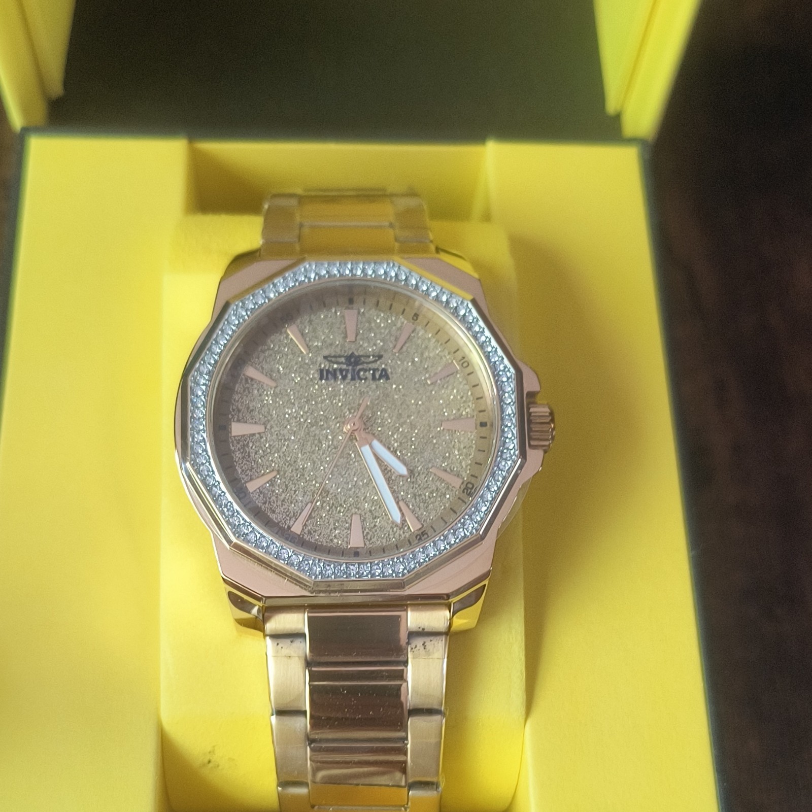 Invicta Women’s Rose Gold-Tone Stainless Bracelet Watch Glitter Dial Quartz Box
