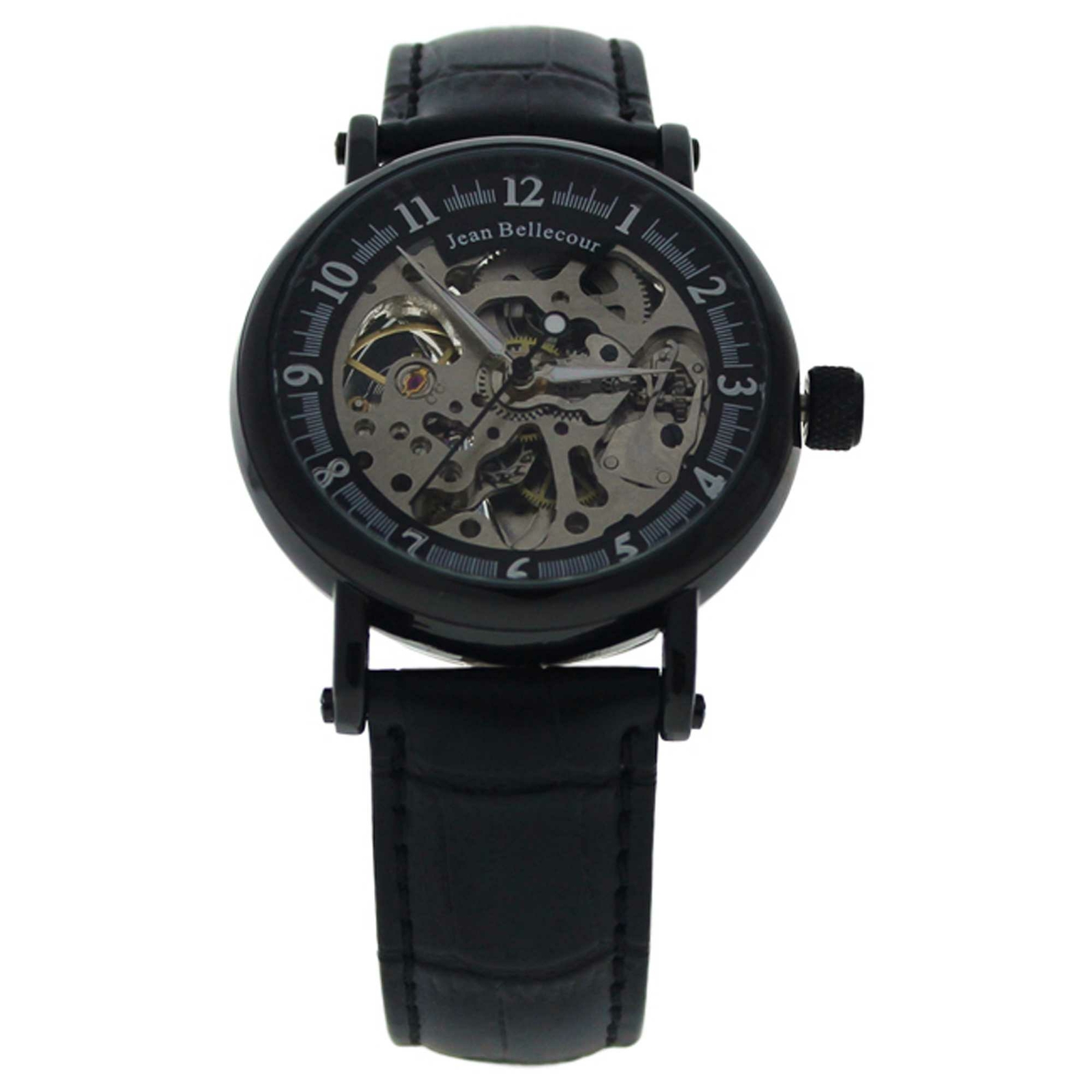 REDH4 Black Leather Strap Watch by Jean Bellecour for Men – 1 Pc Watch
