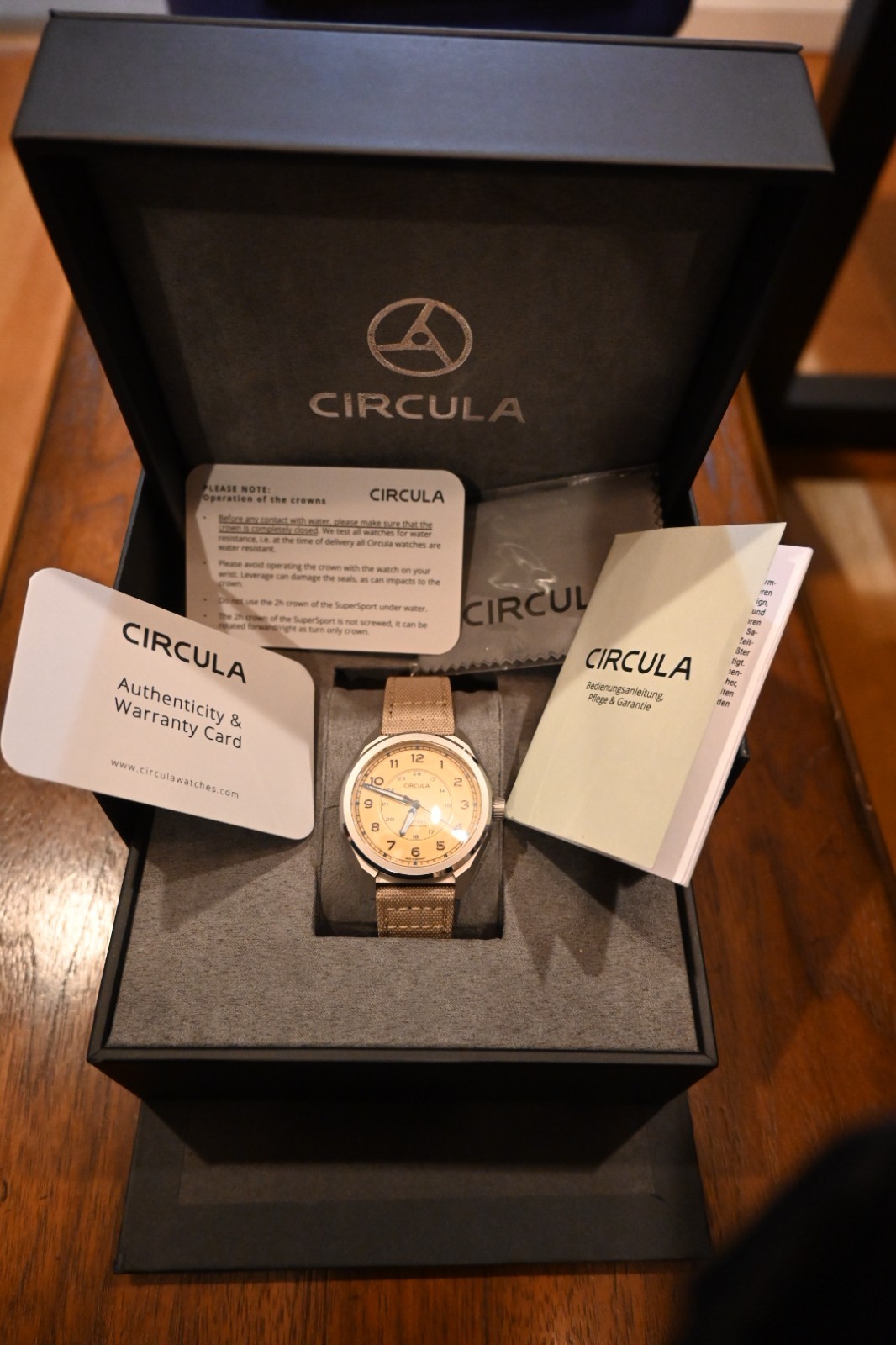 Circula Pro-Trail Sand, pre-owned with original box, papers, strap.