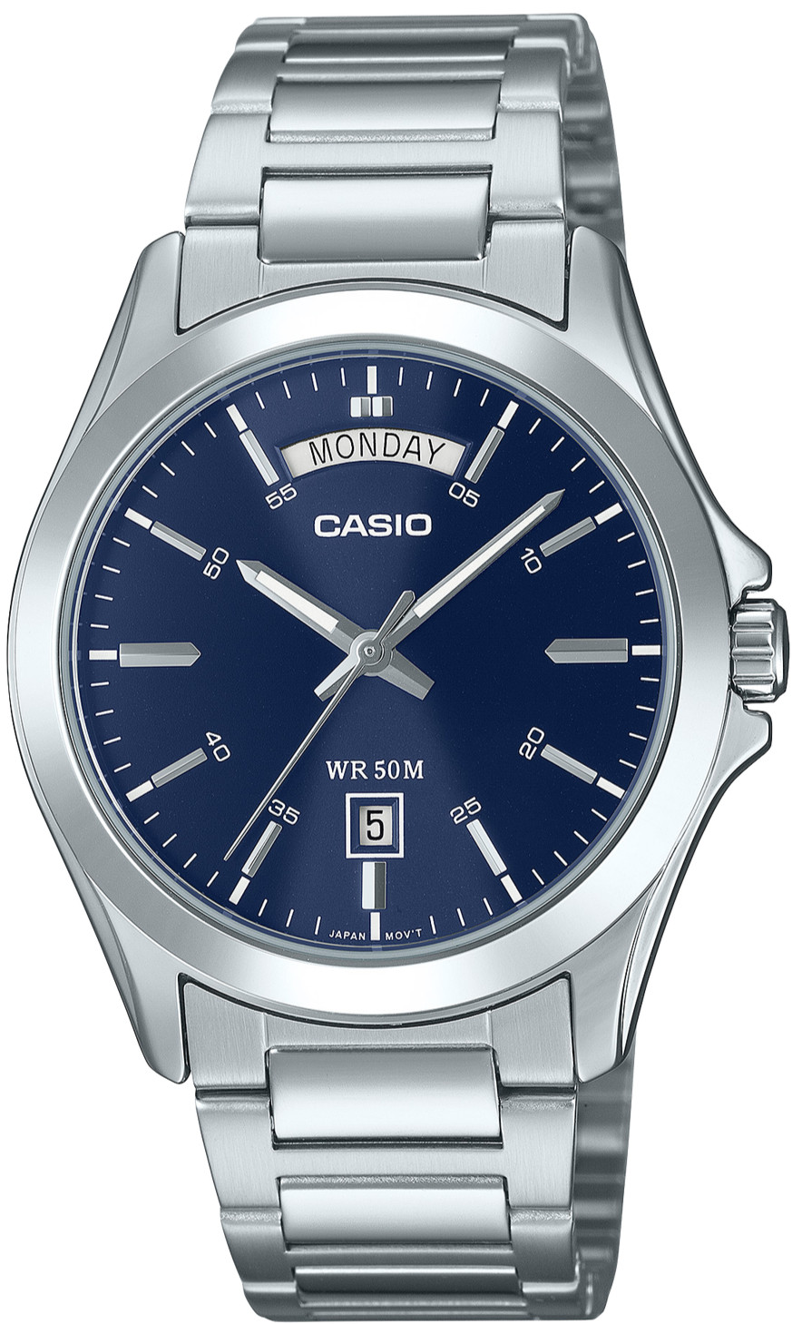 Casio MTP-1370D-2A2 Men’s Stainless Steel Watch Blue Dial Day Date 50M Water WR