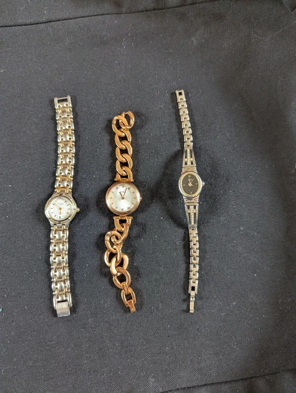 Job Lot 3 Ladies Cocktail Watches Fossil Sekonda Silver Rose Gold Vintage Y2K