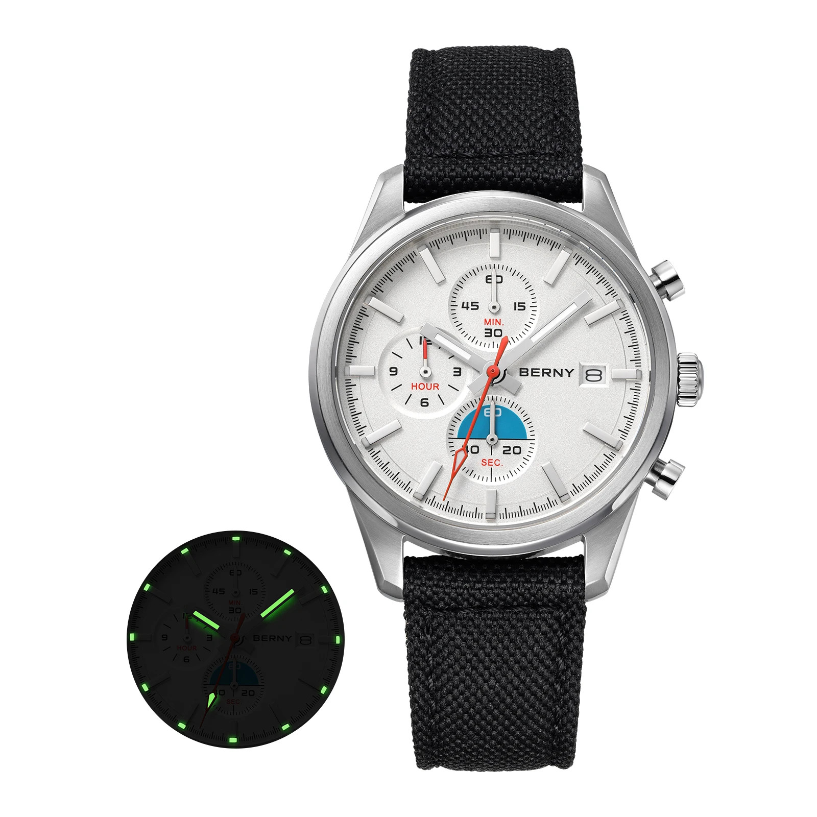 BERNY Men’s Chronograph Watch Miyota OS10 Sapphire Crystal 5ATM Waterproof