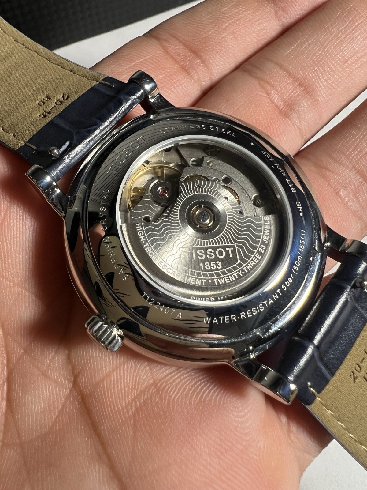 Tissot Carson Powermatic 80 Automatic 40mm Blue Dial Roman Leather Strap Date