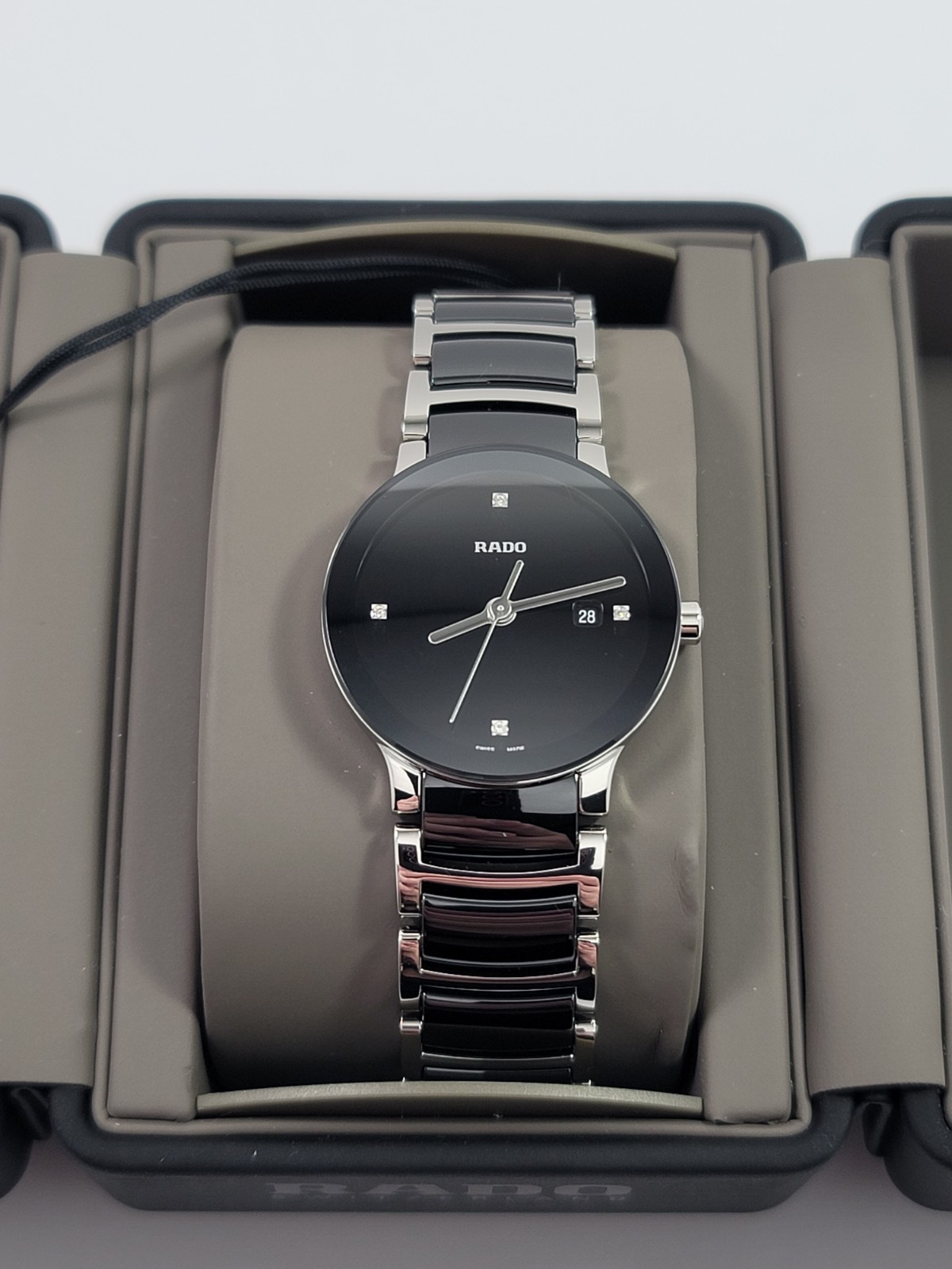 Rado Centrix Quartz Diamond Black Dial Stainless Steel Ladies Watch R30935712