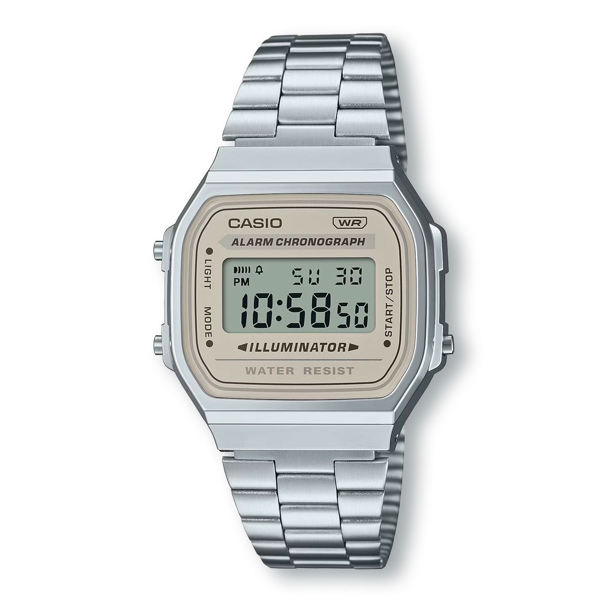 CASIO A168WA-8A Digital Electro Luminescence Watch Off White Dial