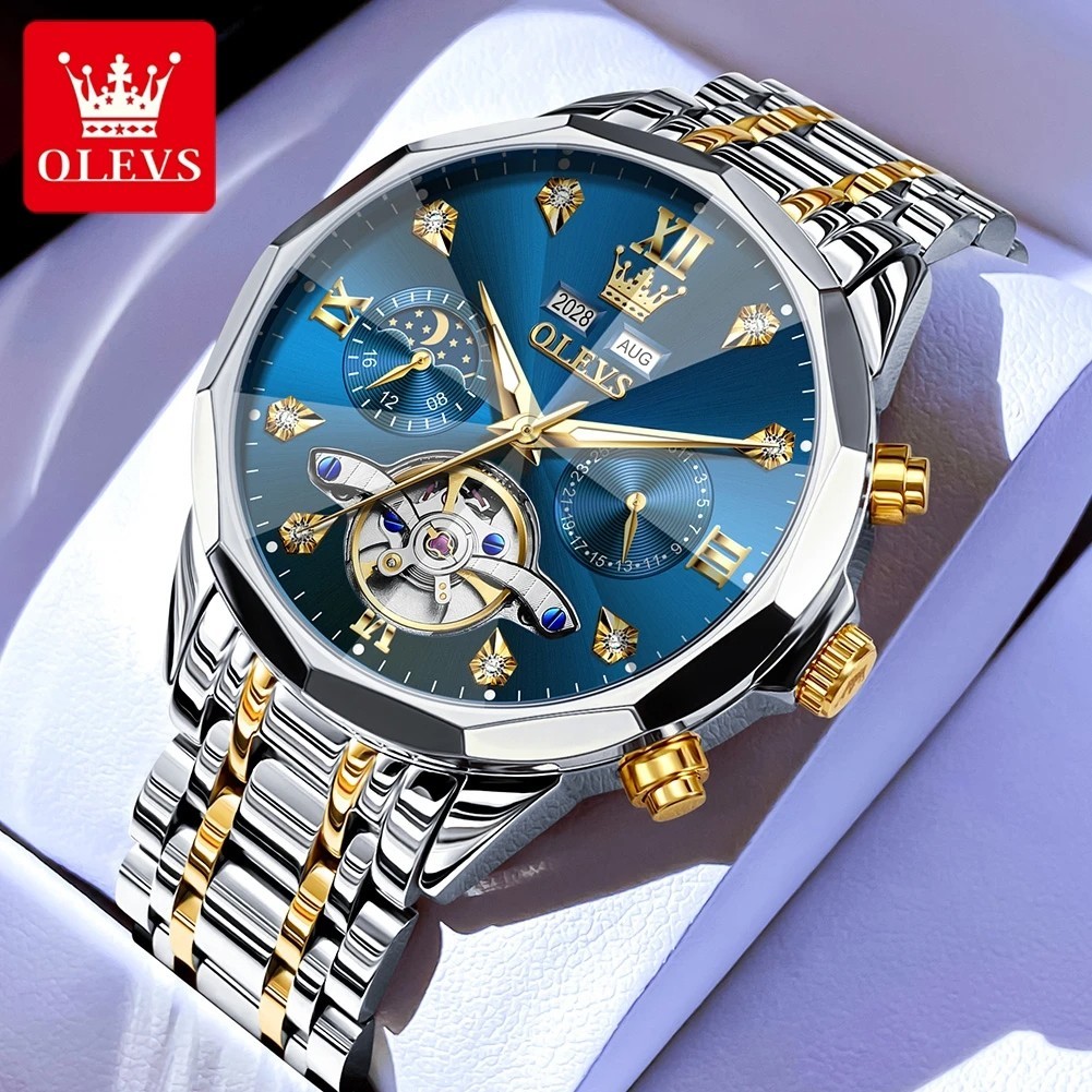 Automatic Mechanical Waterproof Watch Moon Phase Luxury Dial Men Men’s Strap