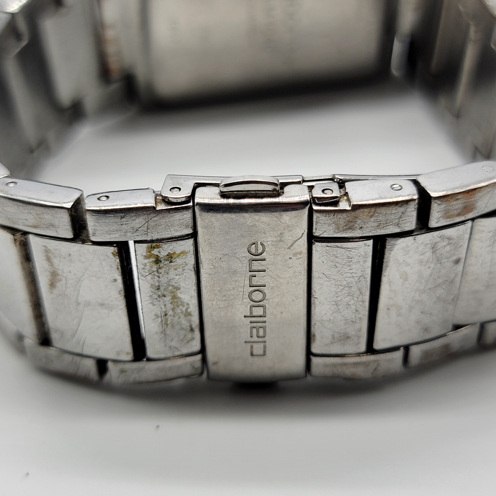 Claiborne Men Watch 30mm Rectangle Dial Date Indicator Silver Tone Band , Runs *