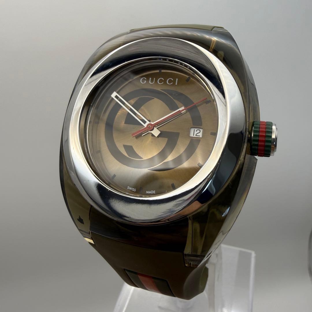 [Near Mint] GUCCI SYNC YA137106 Olive Green Rubber Date Quartz Watch Runni