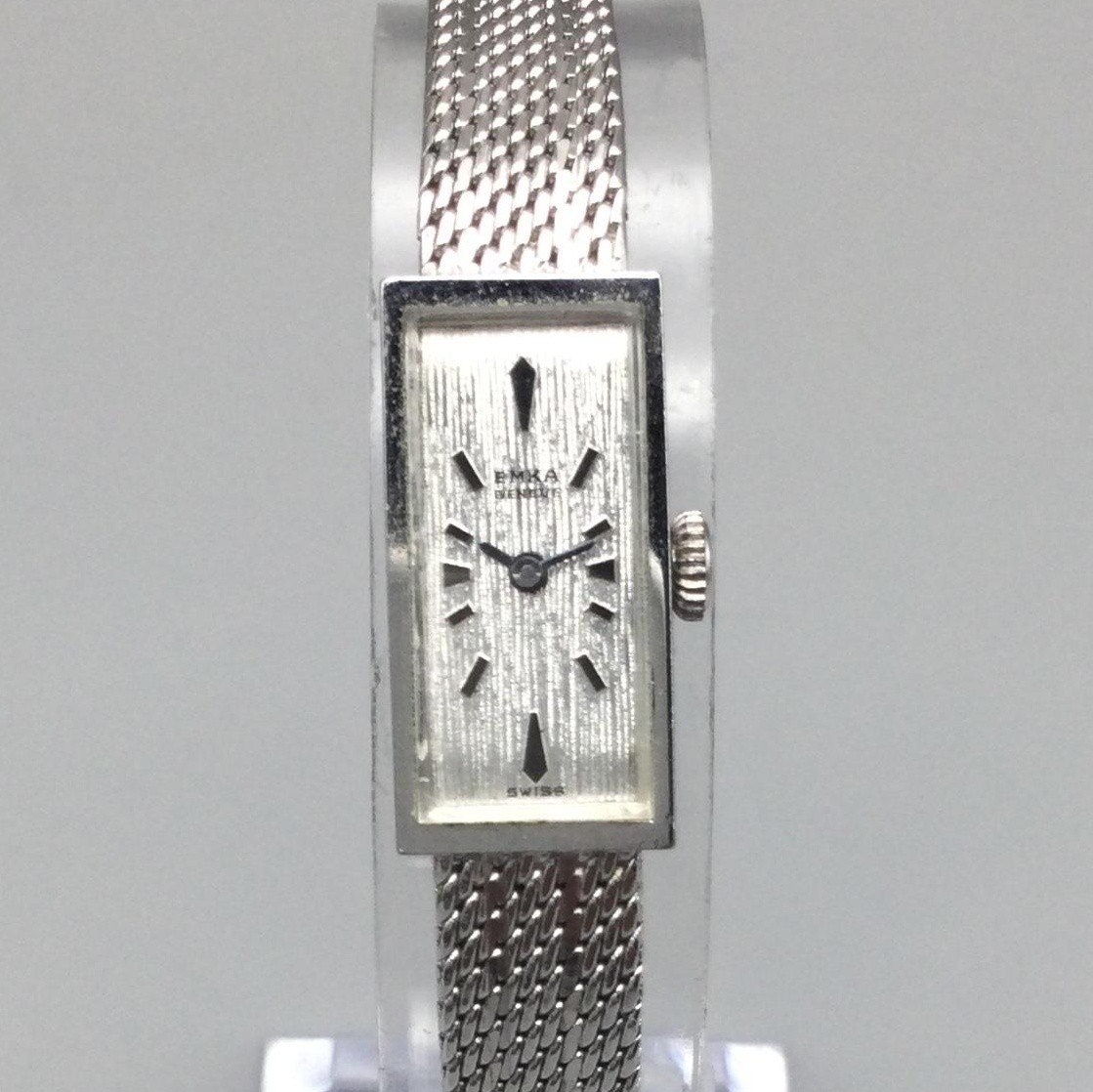 Vintage EMKA Geneve Womens Watch 12mm Silver Tone Mesh Rectangle Dial 3-509