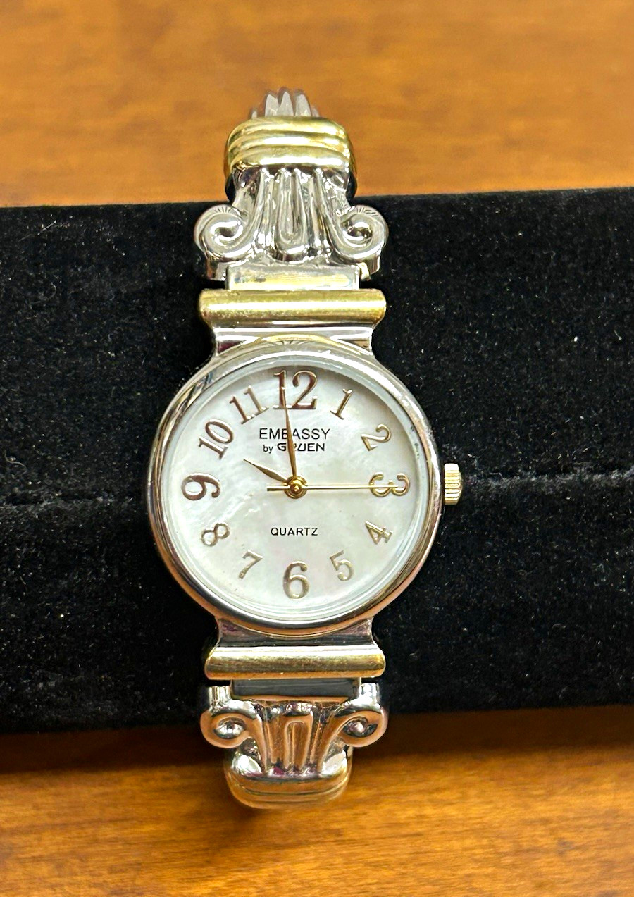 Gruen Embassy Women’s Quartz Analog White Dial Arabic Numerals Two-Tone Bracelet