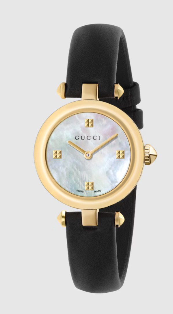 GUCCI Diamantissima 27MM. MOP Dial BLK Leather Women’s Watch YA141505