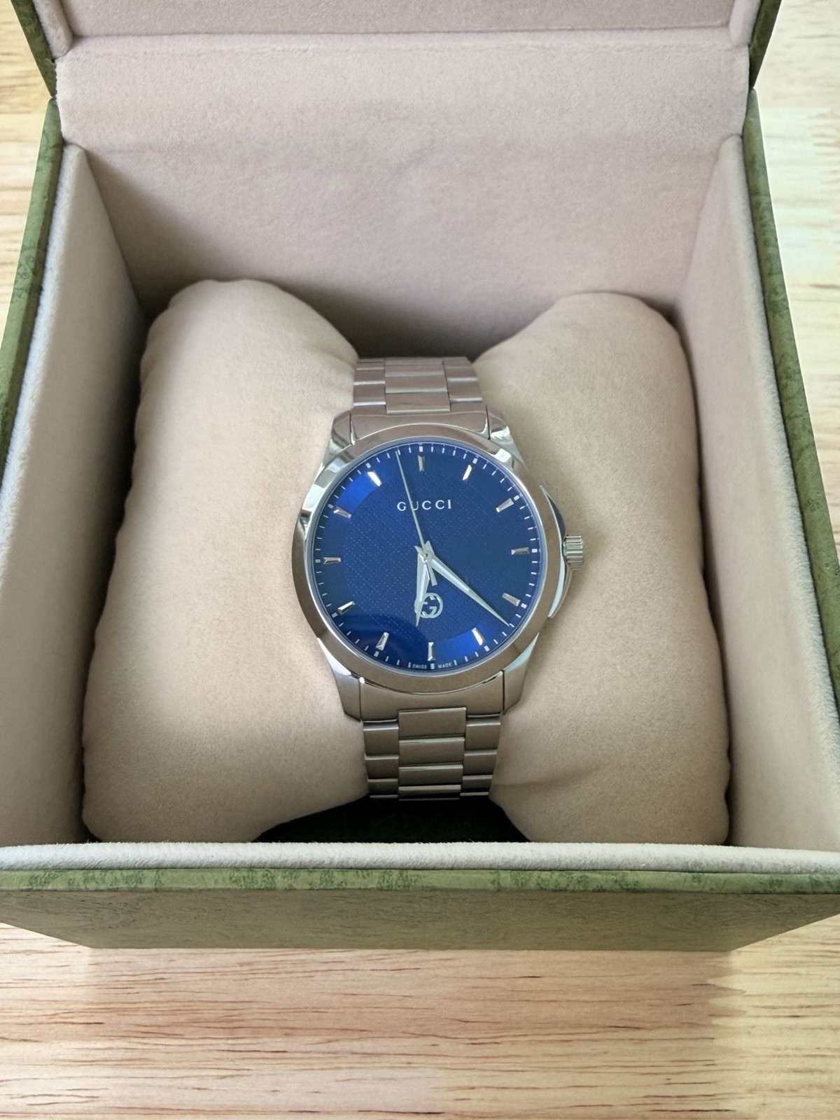 Gucci G-Timeless Quartz Blue Dial 40mm Steel Bracelet 50m w/ Box