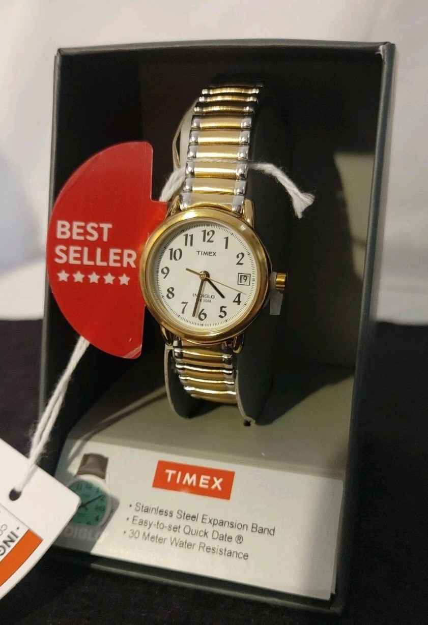 Timex Easy Reader Women Watch Silver Gold Expansion Water Resist Indiglo New
