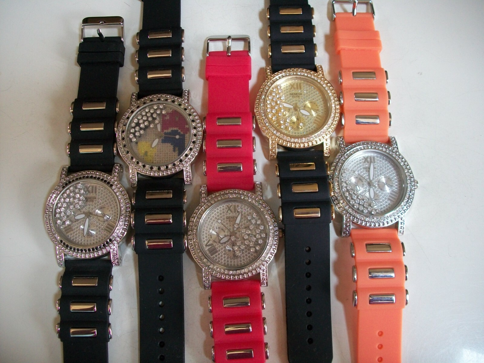 Men Plain,Map Dial Stone Red, Orange & Black Silicone Band Fashion Hip Hop Watch