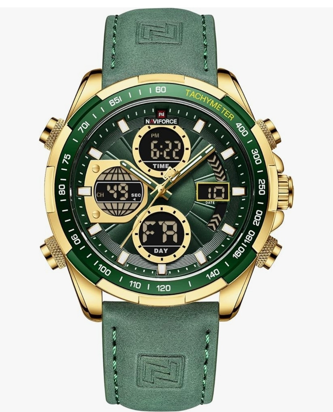 NAVIFORCE Men Green Watches Digital Sport Watch Chronograph Calendar Wristwatch
