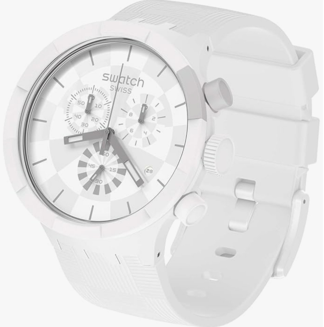 Swatch – SB02W400 – Big Bold Chrono Watch Casual Plastic – Chequered White