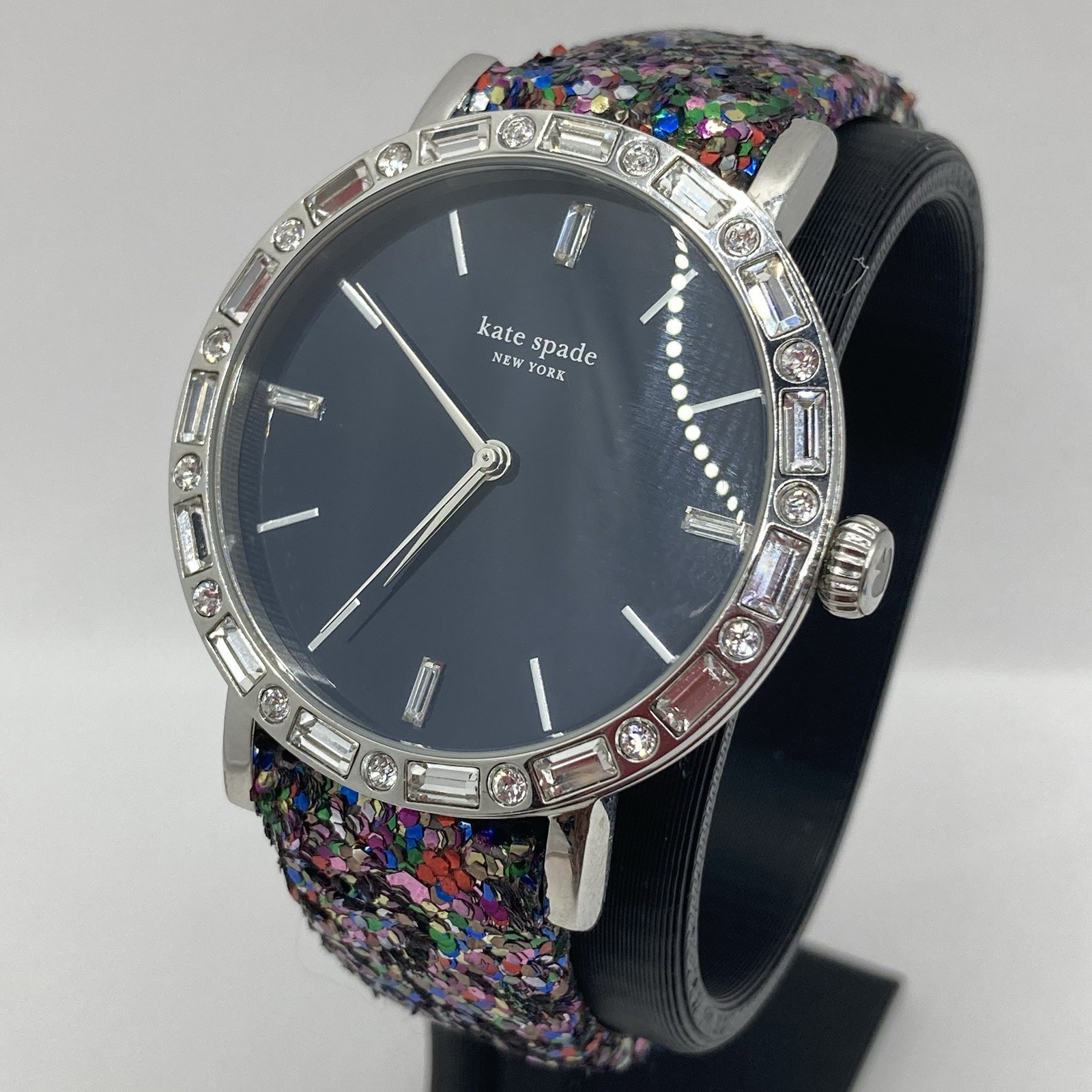 Kate Spade New York Metro Grand Glitter 38mm Watch Navy Blue Dial New Battery