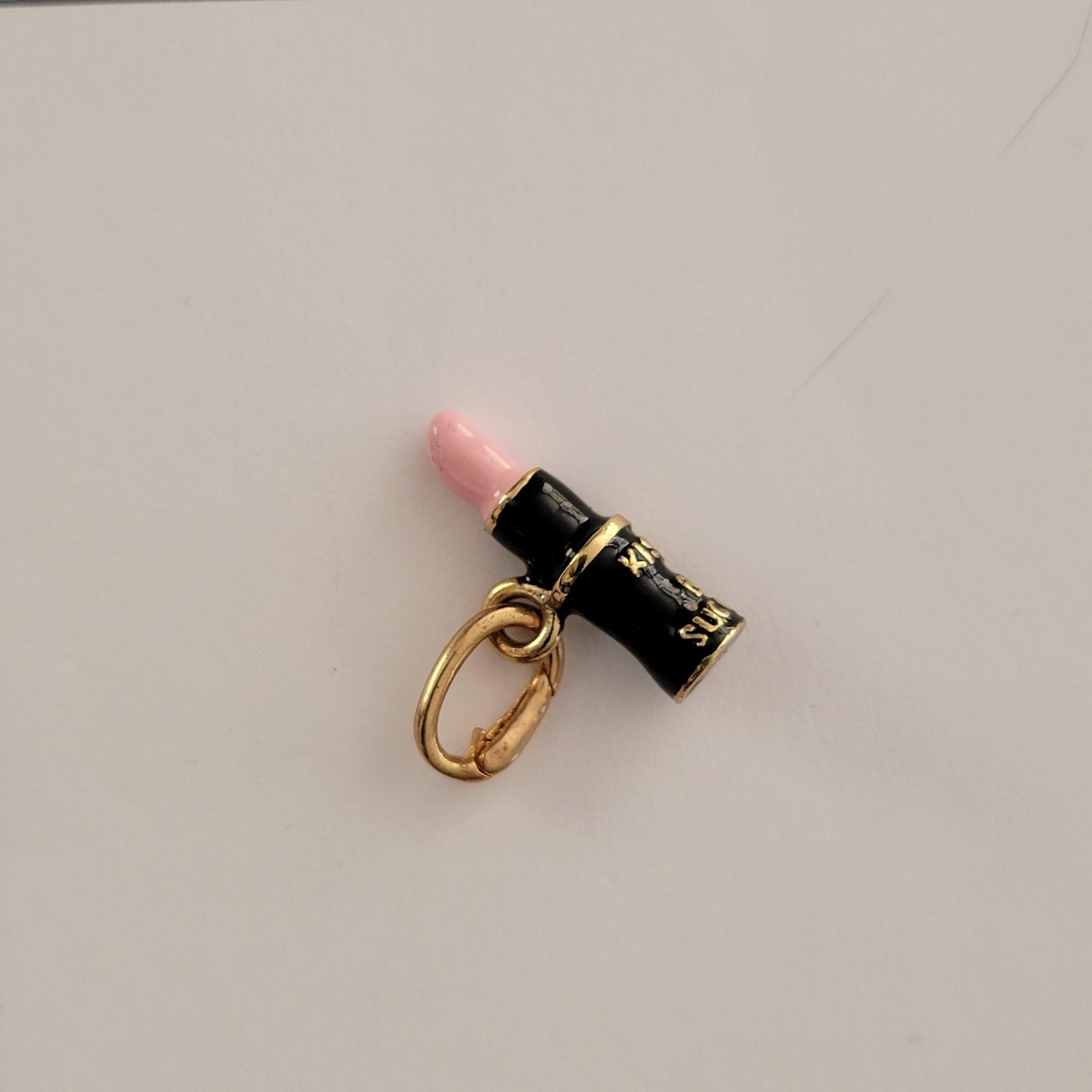 Womens Watch Black Case Pink Dial Gold Tone Lipstick Charm Jewelry Clasp
