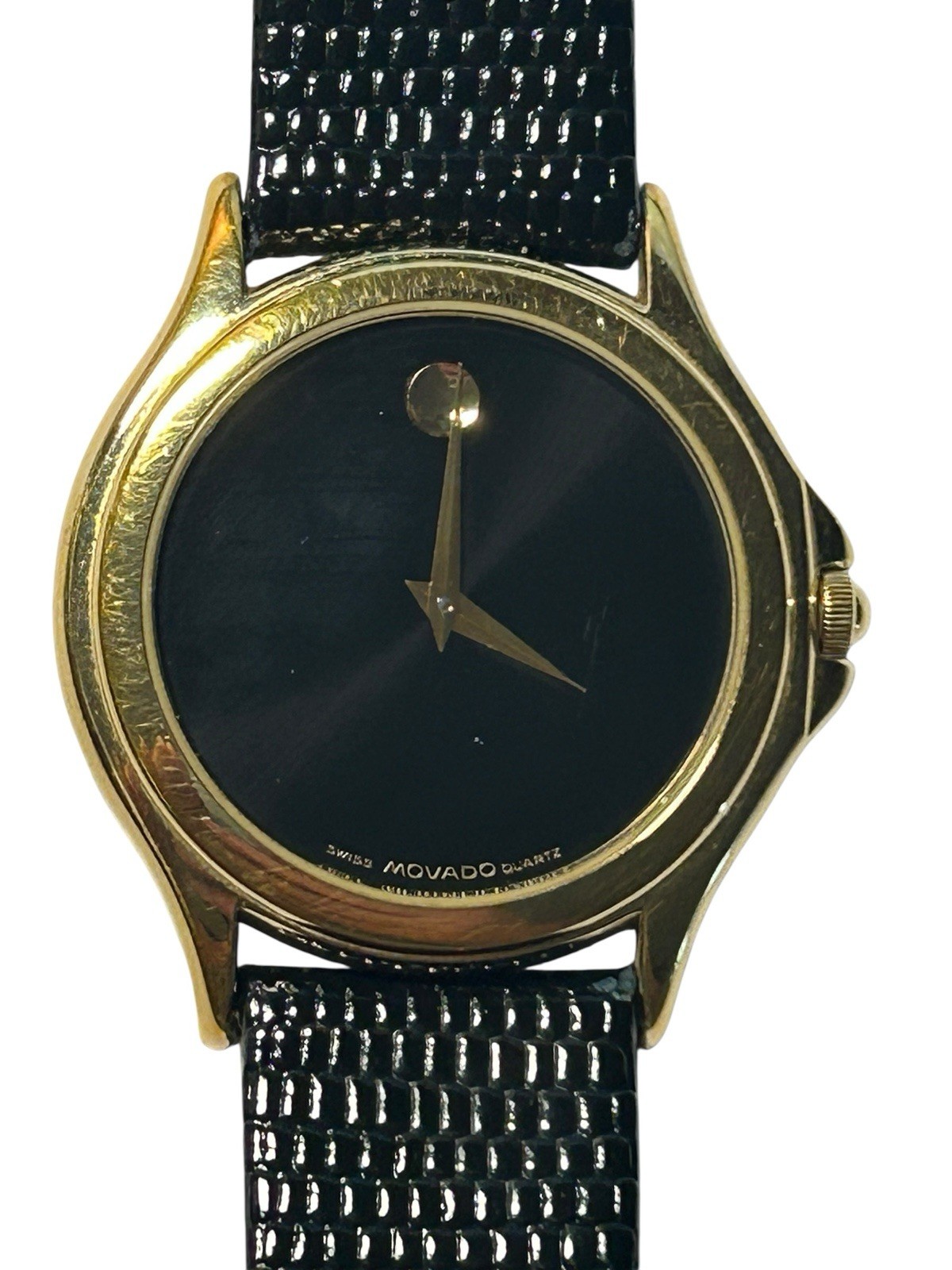 Movado Museum Black Leather Strap Gold Metal Cace Watch 87-E4-0863 Without Box