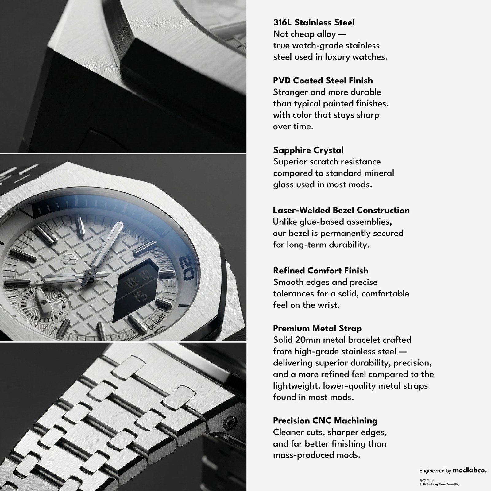 MLC-349 modlab company BESPOKE Octagonal White Dial Silver Metal 42mm Watch