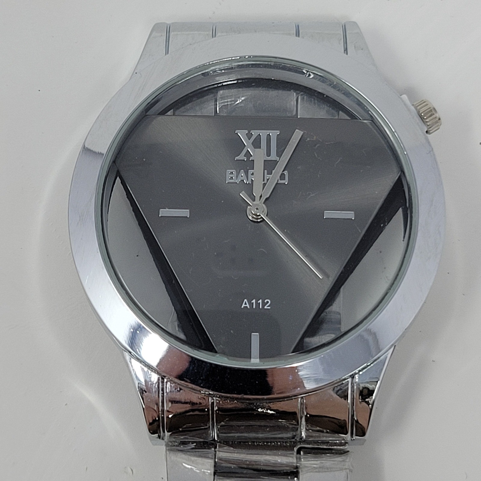 Bariho A112 Silver Tone Stainless Steel Watch Triangular Dial Modern Geometric