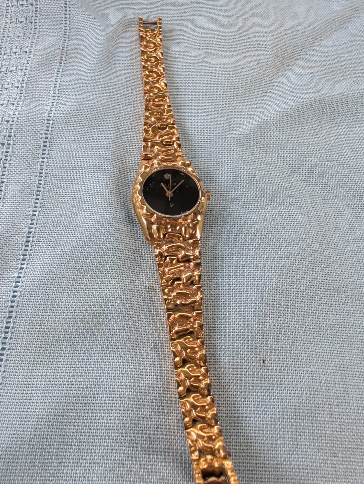 WOMENs PIERRE BIDEAUX GOLD TONE NUGGET BLACK ONYX DIAL WATCH NEEDS BATTERY
