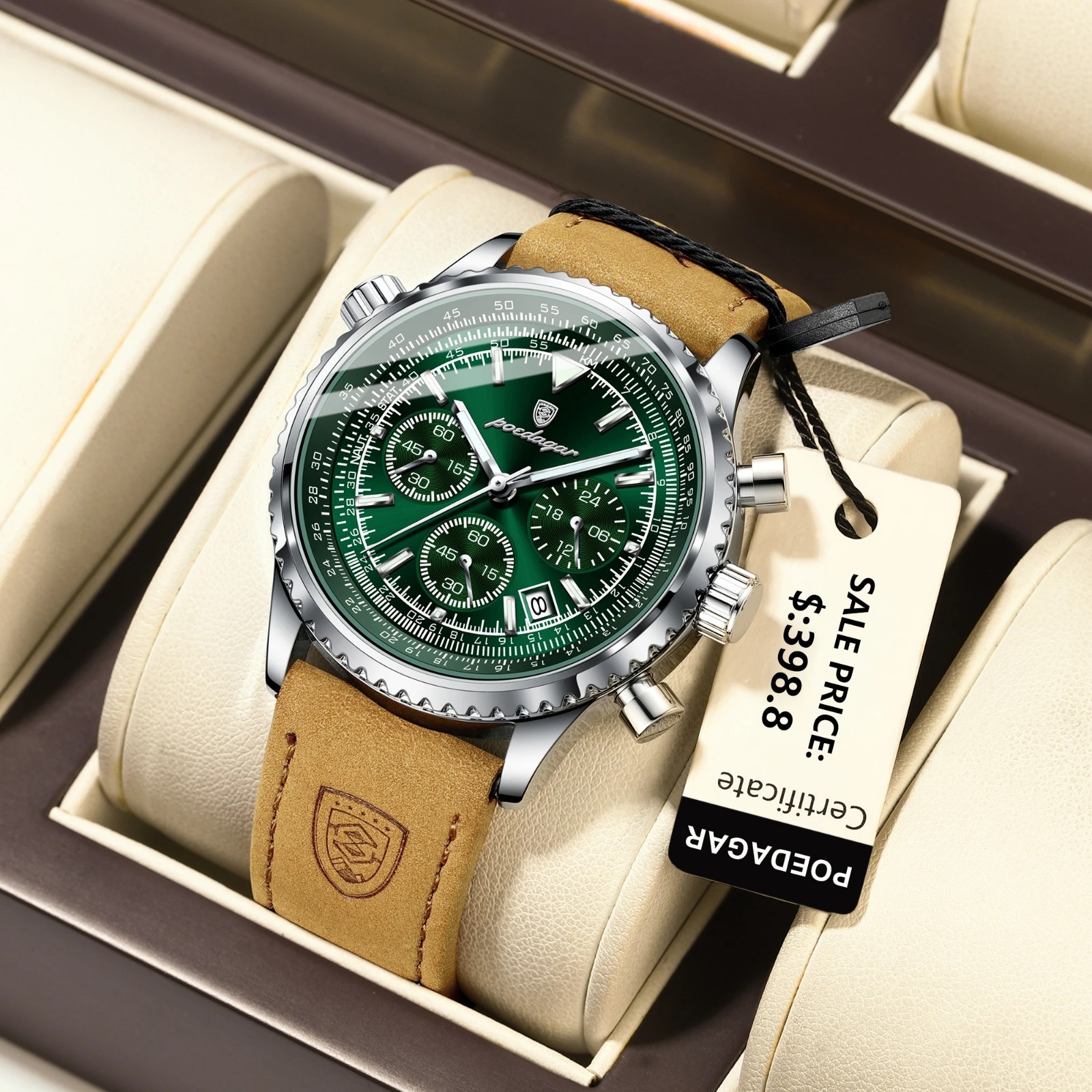 Men Luxury Quartz Watch Waterproof Chronograph Leather Birthday Perfect Gift