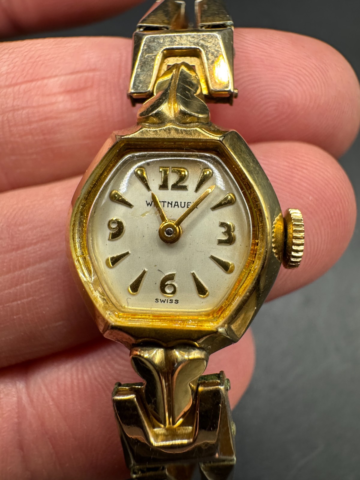 Vtg Wittnauer Art Deco Gold Filled Mechanical Swiss Watch 15.5mm Rare Band