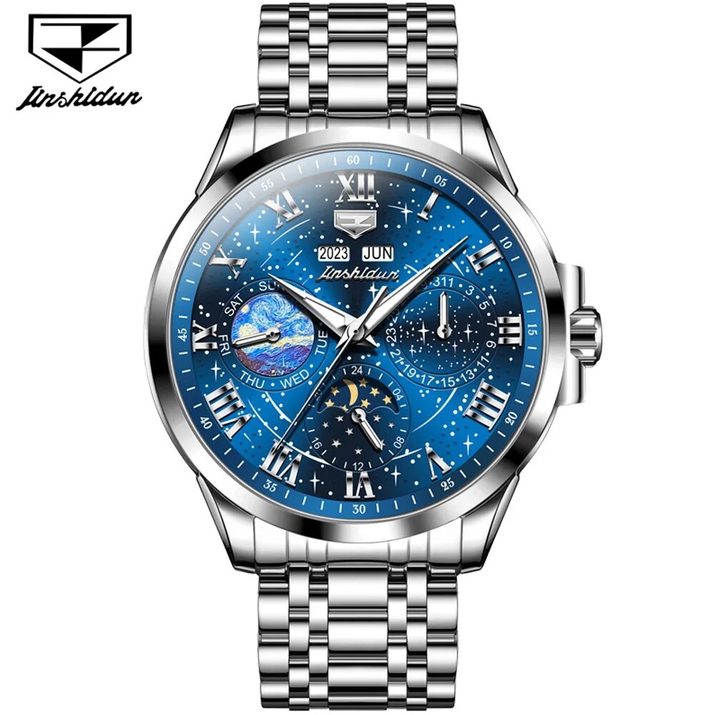 Automatic Mechanical Waterproof Luxury Watch Men Sky Moon Phase Men’s Strap