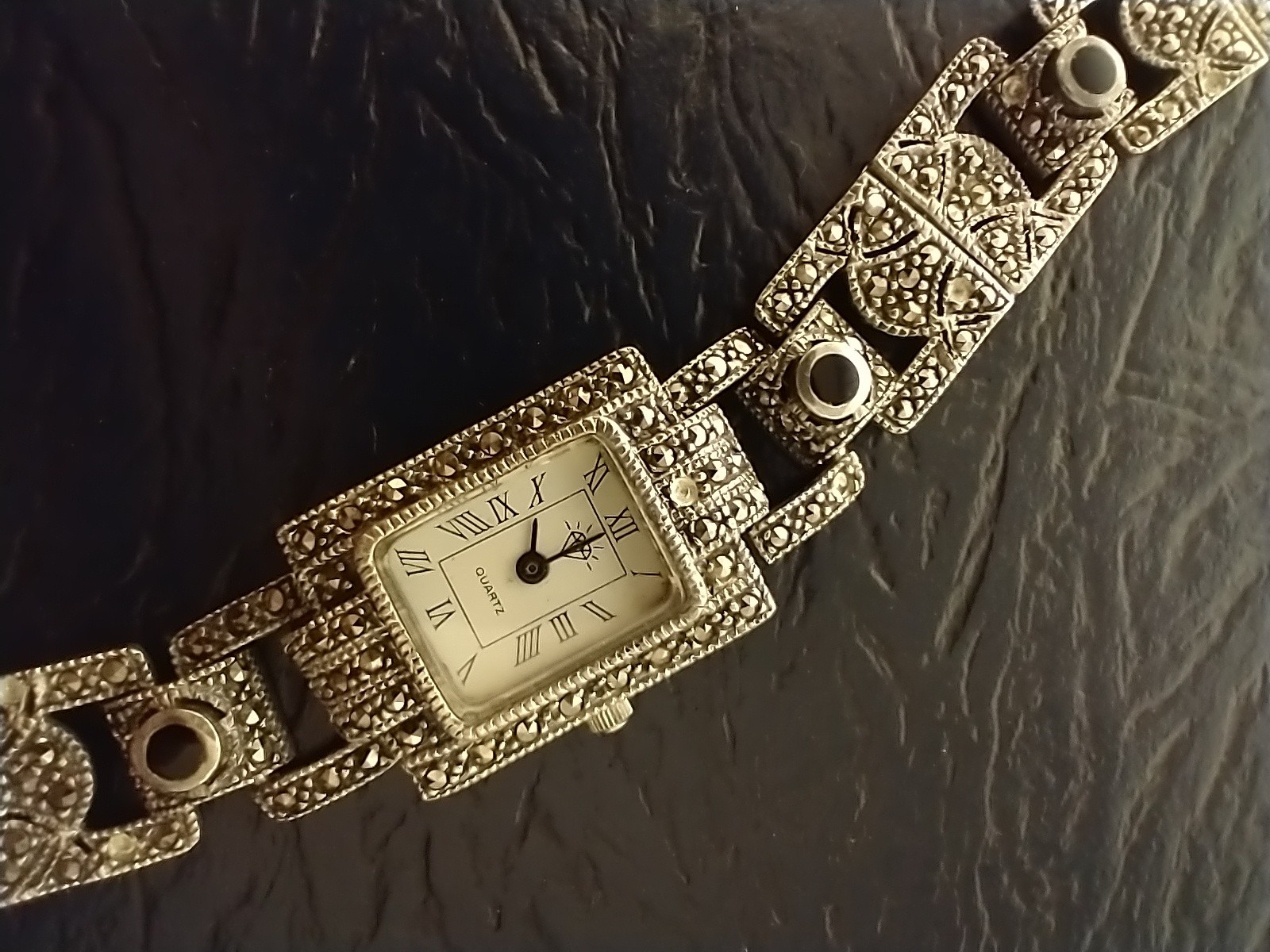 925 STERLING SILVER Marcasite & Onyx Women’s Watch, for Scrap/Repair, 36.38grams