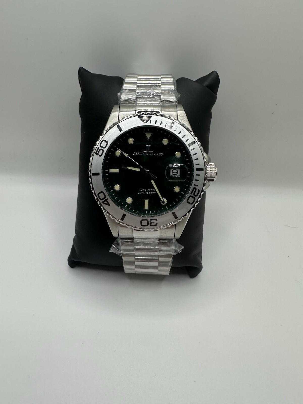 Jerome Lemars Rodin Silver Bezel Green Dial 44 mm Automatic Diver w SS Bracelet