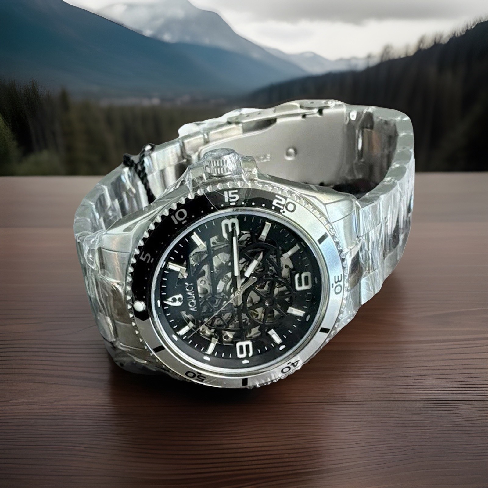 Aquacy Skeleton Automatic Miyota Movement by Citizen Men’s Watch 200M SILVER
