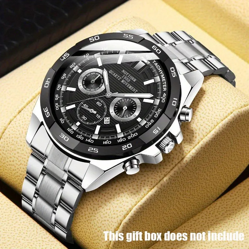 Men’s Large Dial Stainless Steel Quartz Watch – Perfect Gift Choice