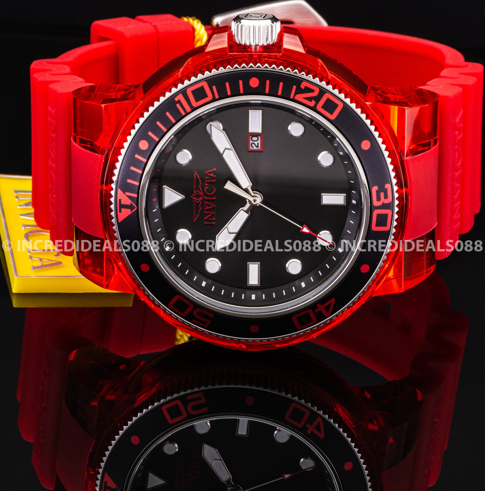 Invicta GRAND PRO DIVER ANATOMIC Red Silver Black SS Stylish Bold Mens Watch