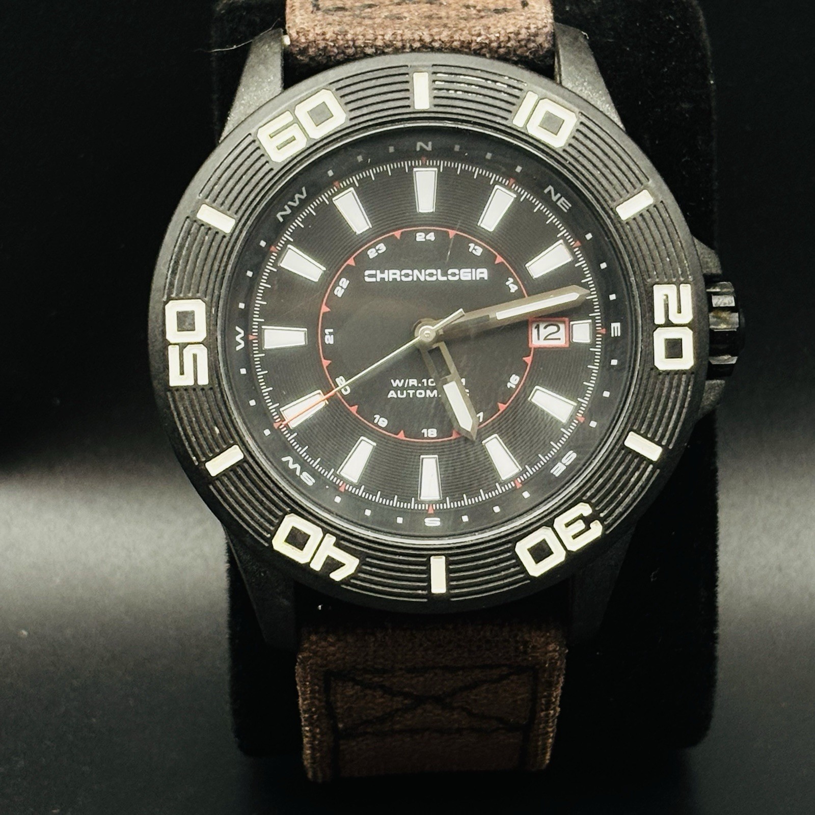 Chronologia Pilot Automatic Mens Watch Seiko NH35A Carbon Fiber 100m w/ Case