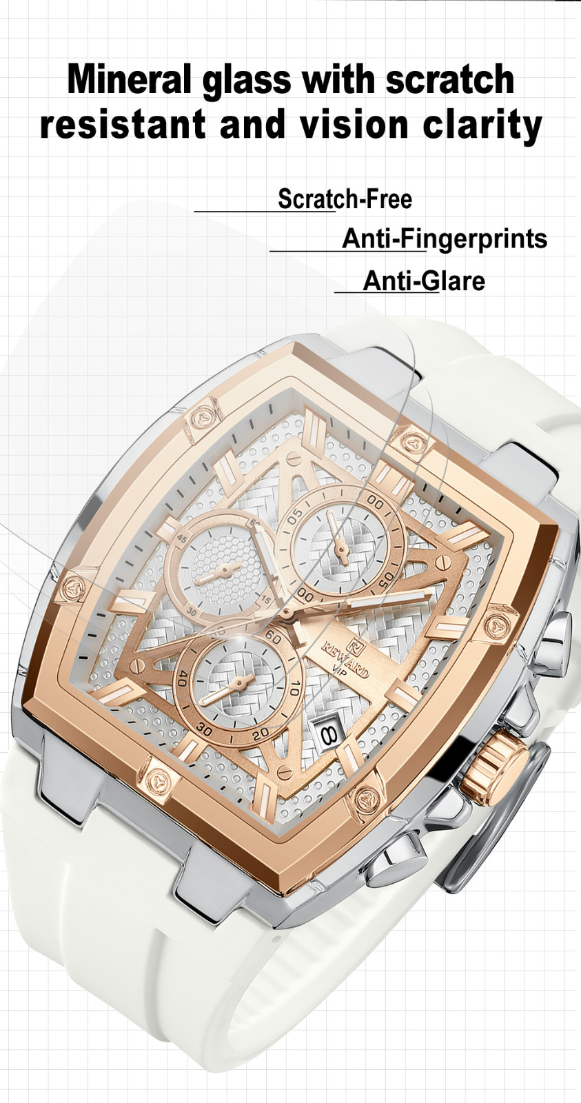 REWARD Men’s Tonneau Multifunction Chronograph Luminous Calendar Quartz Watch