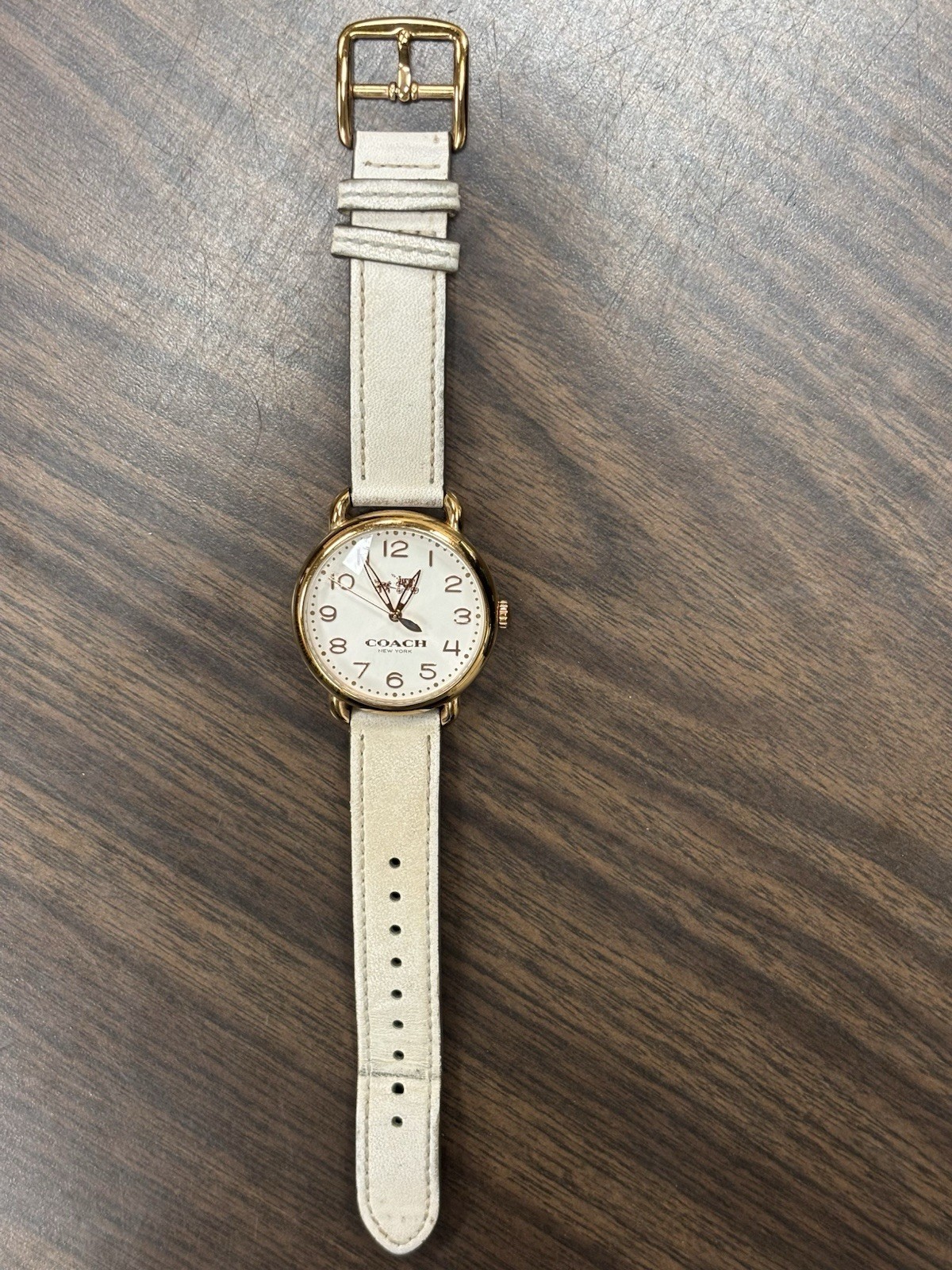 Coach NY Delancey Wrist Watch Rose Gold Off White Leather Strap