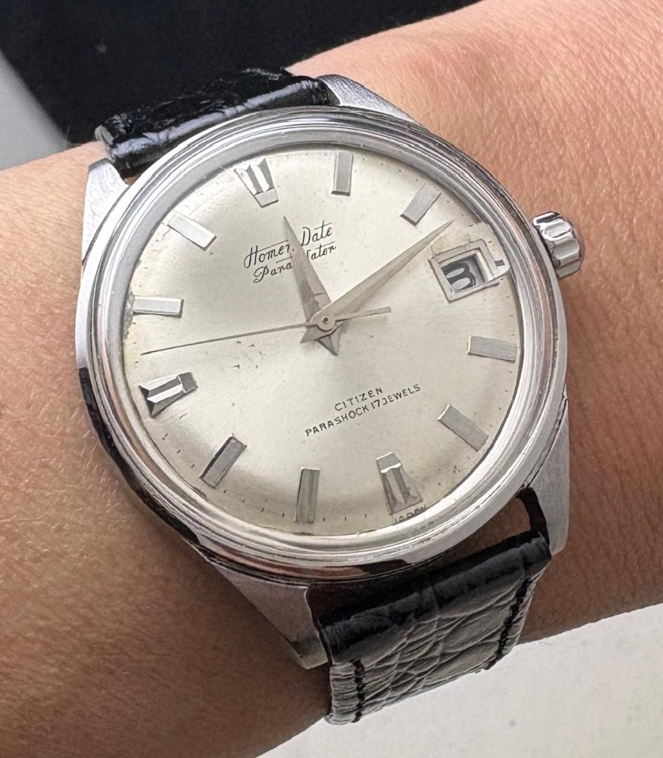 Citizen Homer Date 1960s Manual Watch Men’s Leather Band 80mm Used CA1206