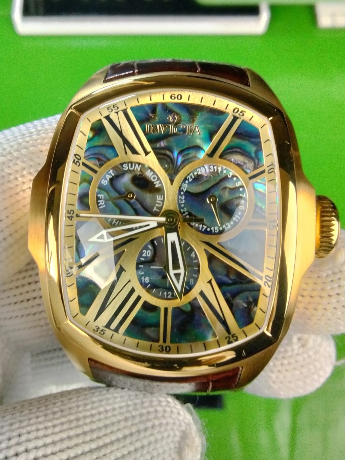 Invicta Lupah Men’s Multi-Function Watch Abalone Dial 46.8 mm, Gold, Brown 35193