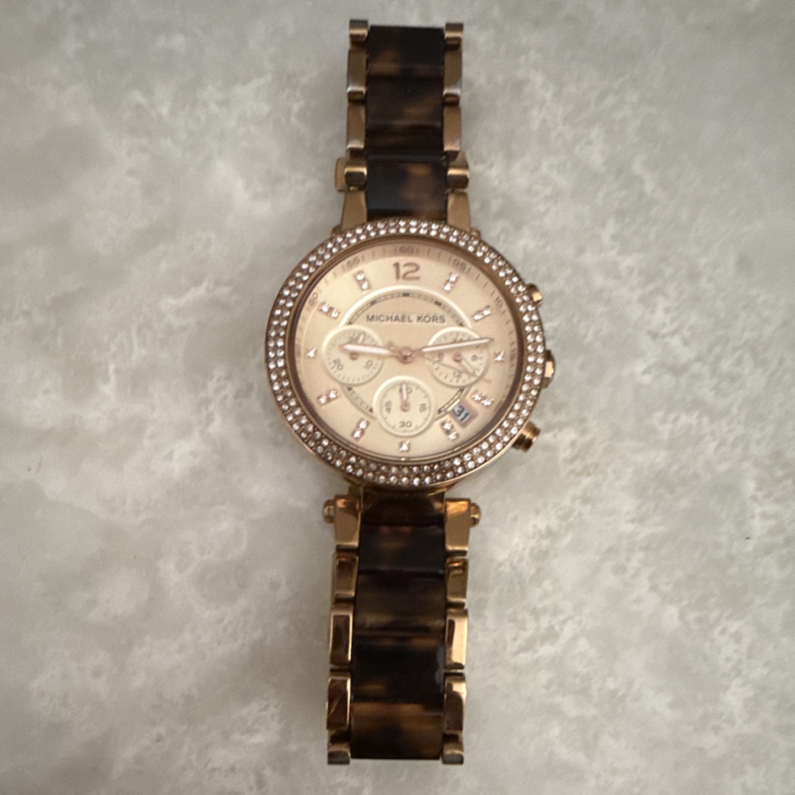 Michael Kors Gold Chronograph Quartz Wristwatch Stainless Steel & Resin Band