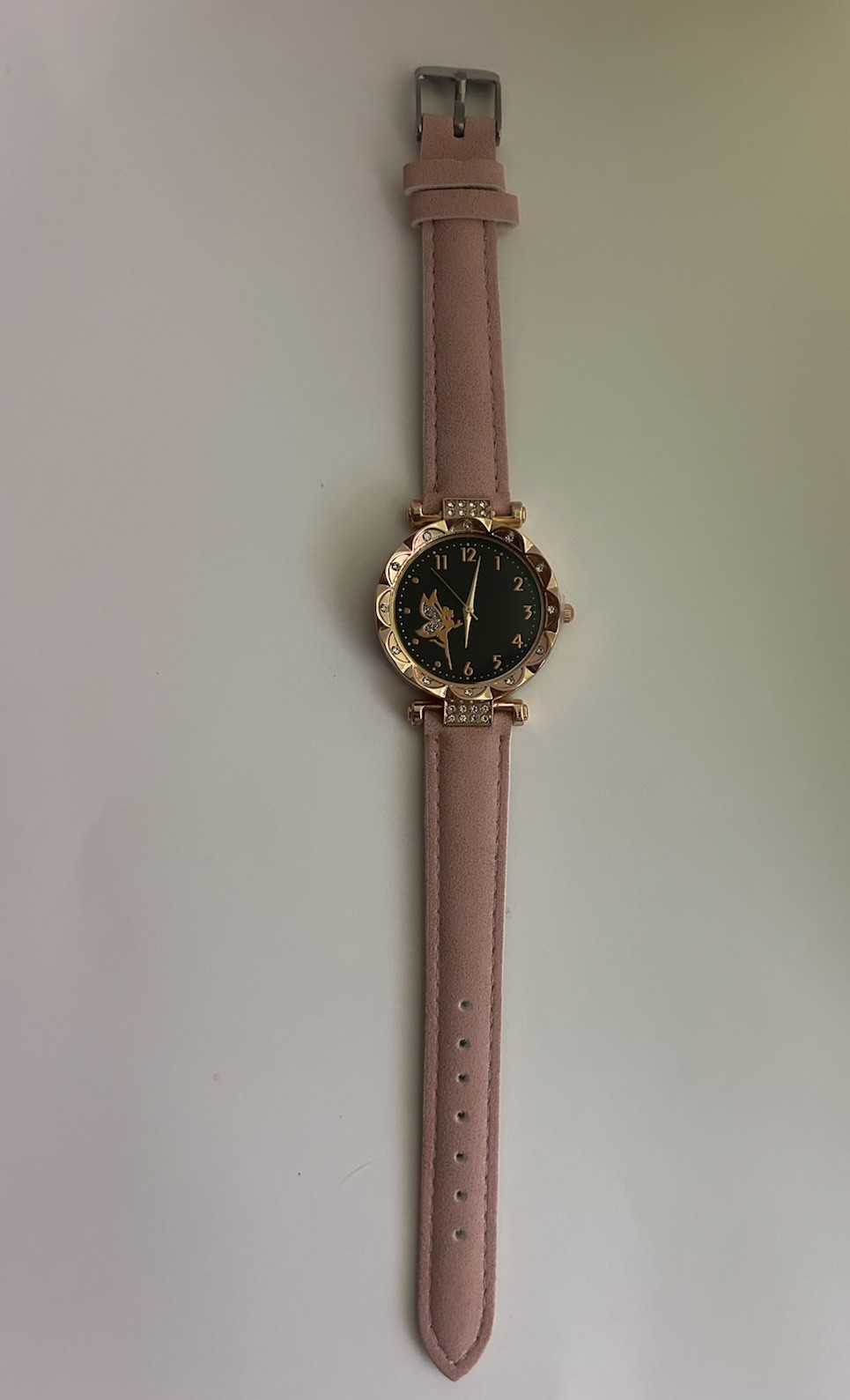 Pink Women’s Watch Rose Gold Crystal Analog Faux Leather Strap 8In