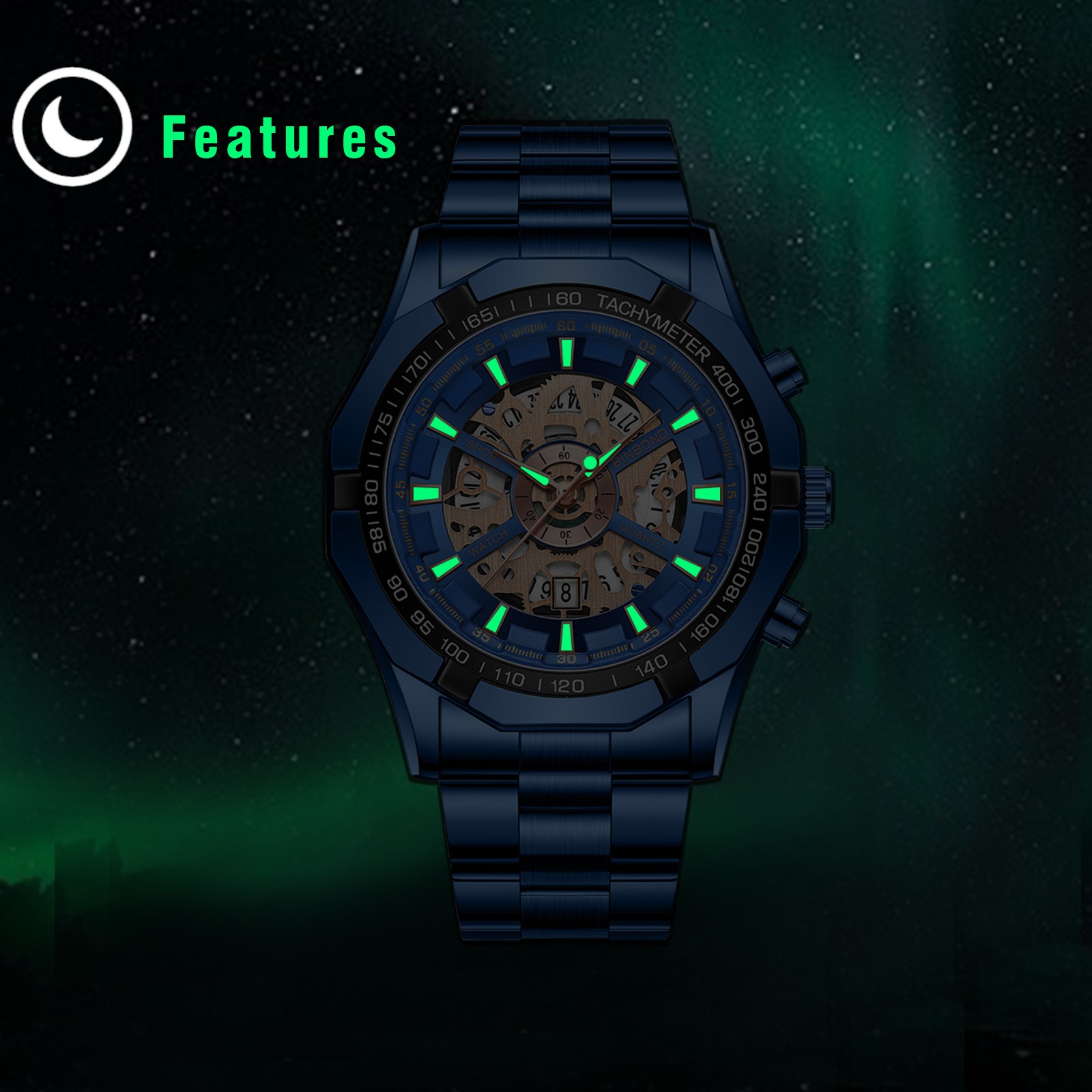 Men’s Waterproof Skeleton Stainless Steel Watch Luxury Quartz Wrist Watch