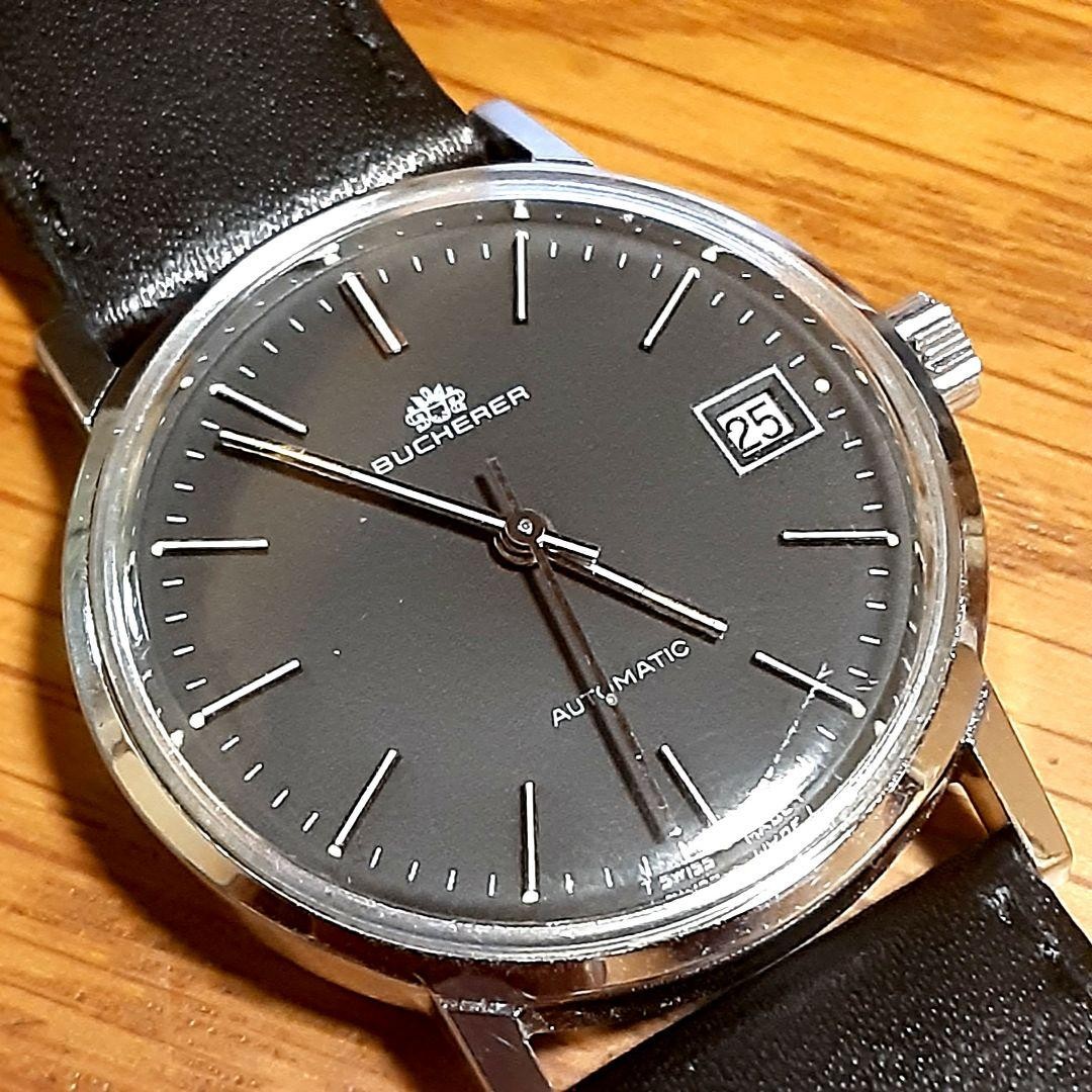 BUCHERER Black Dial Date Automatic Watch Men 3.65cm Case Free Size Working