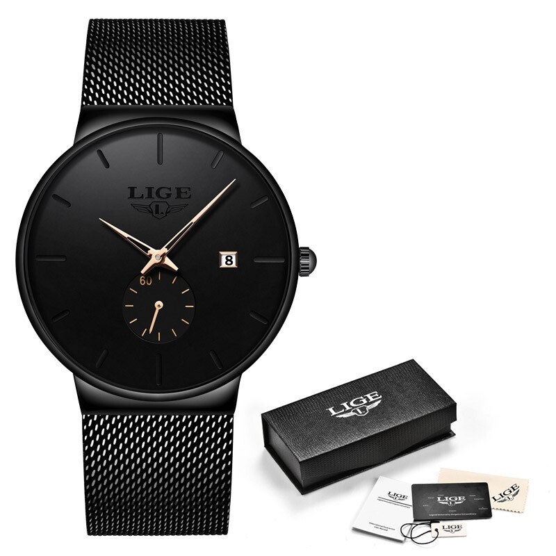 Men’s Quartz Watch Mesh Strap Analog Calendar Wristwatches 3ATM Waterproof Gift