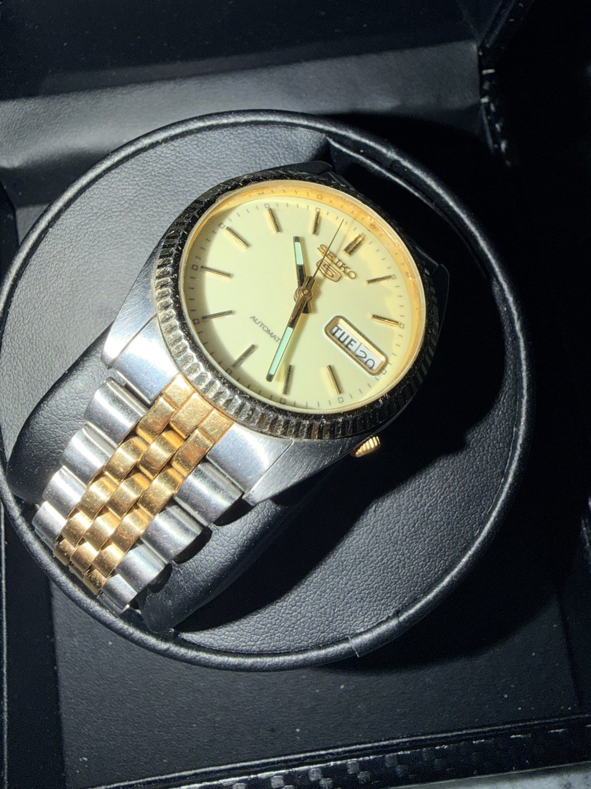 Seiko 5 SNXJ90 Men’s Watch Automatic Two-Tone Gold Dial AMERICAN PSYCHO USA