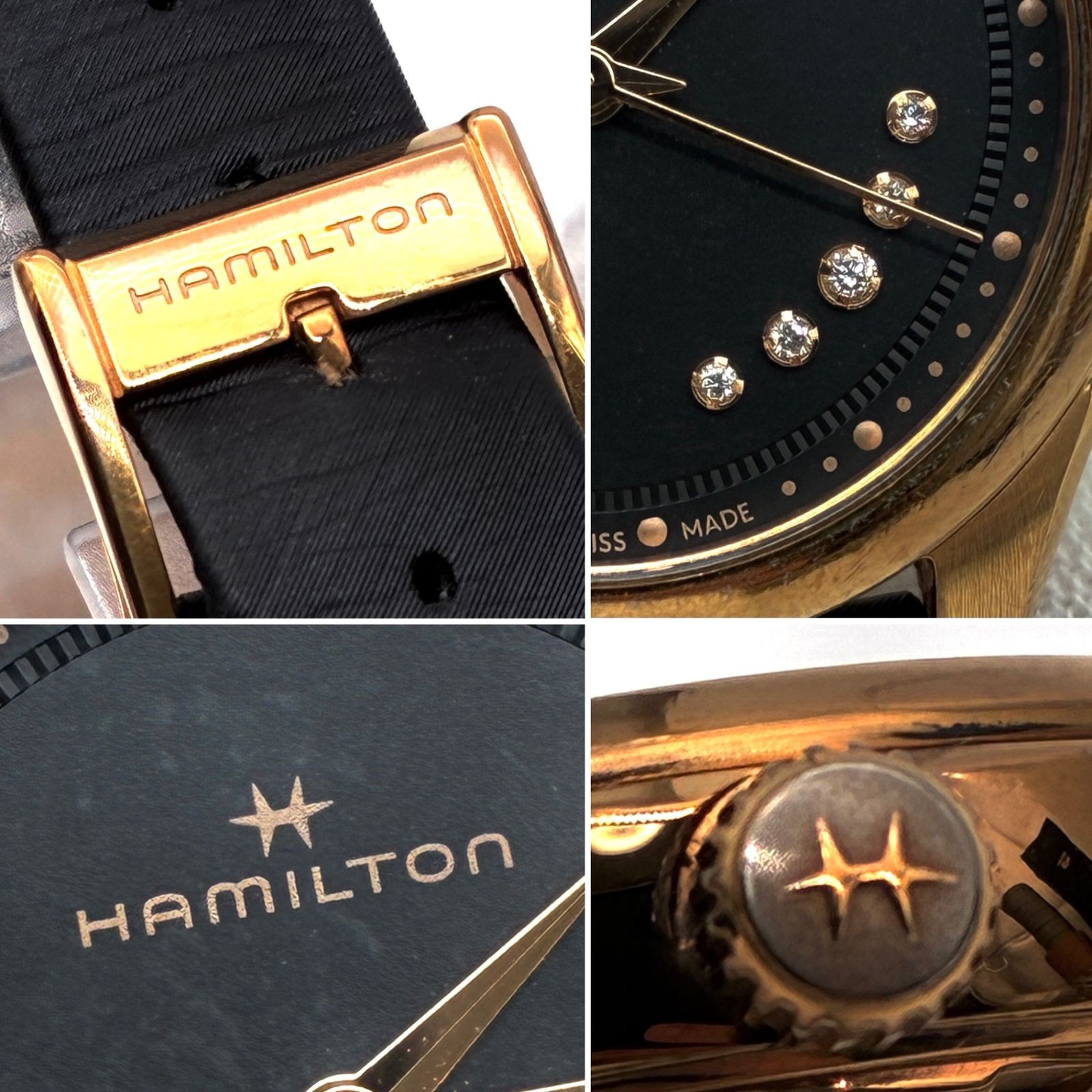 Rare Working Hamilton Jazzmaster Lady Quartz Natural Diamond PVD Gold Black Busi