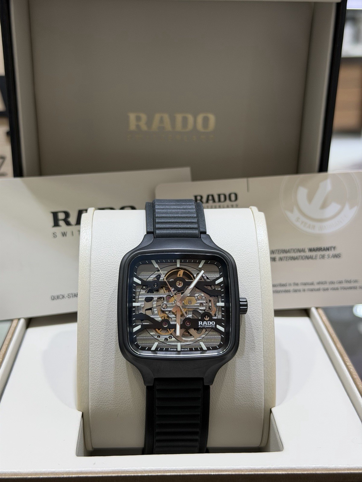 Rado True Square SWISS Automatic Open Heart Black Ceramic Men’s Watch R27197169