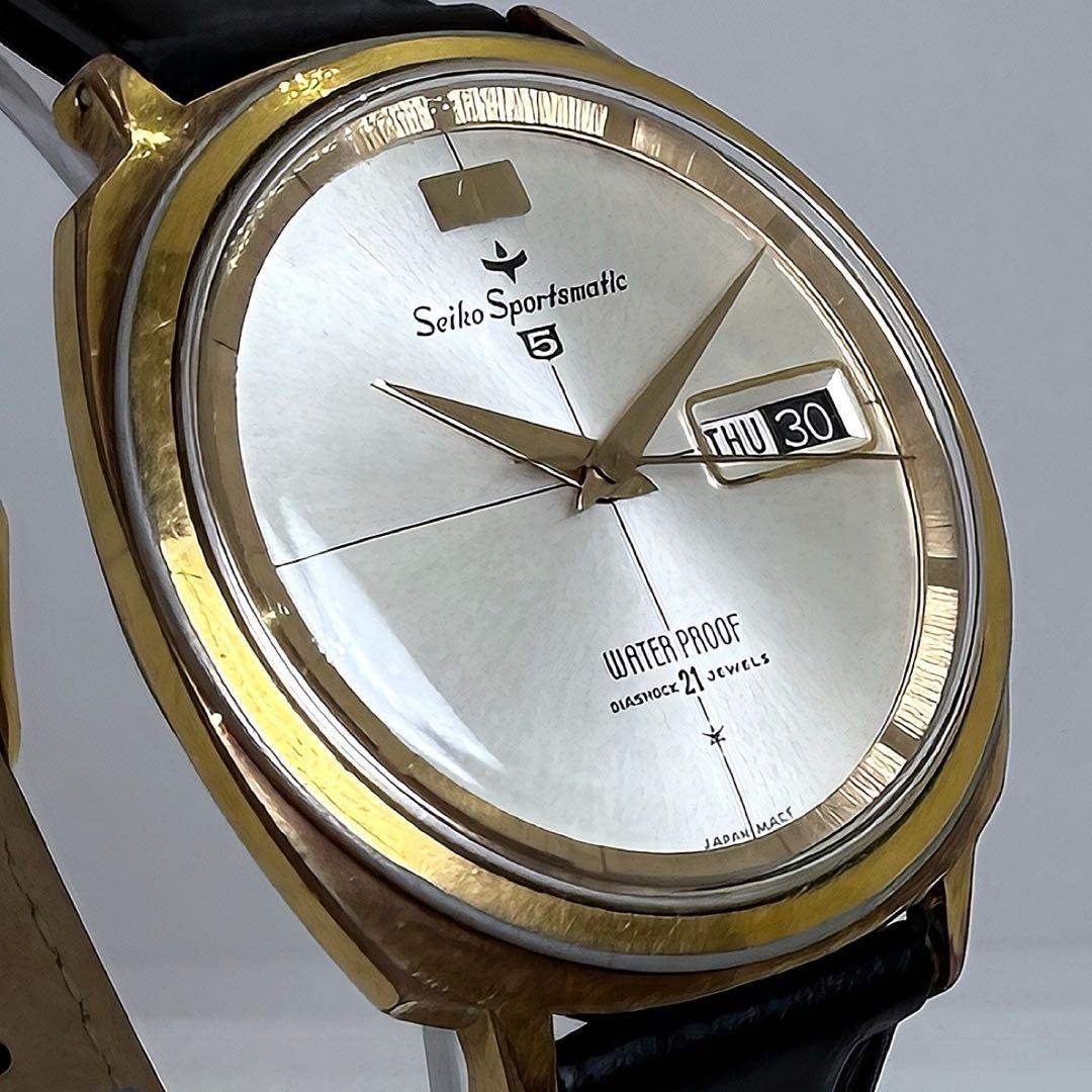 Seiko 5 J13081 Automatic Mens Watch 37mm 18cm Wrist Gold Dial Plated Day/Date