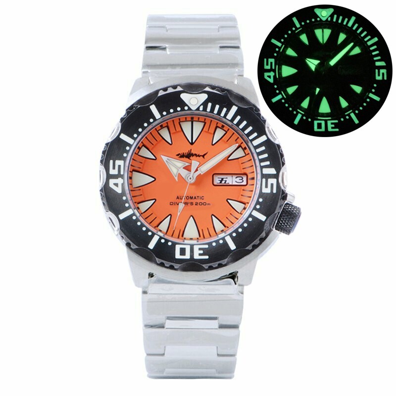 Heimdallr Sharkey Ocean Monster NH36A Day Date Automatic 200m Dive Watch C3 316L
